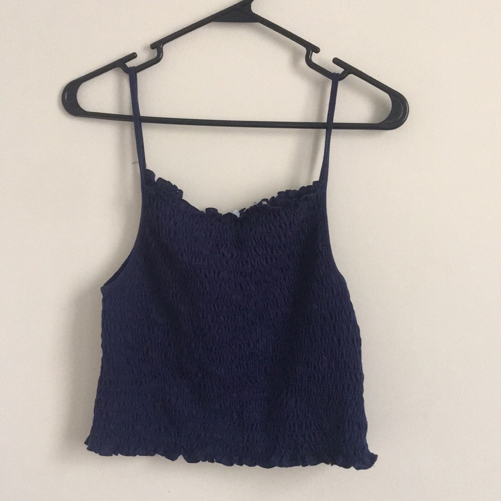 Smocked 90s square neck navy crop tank